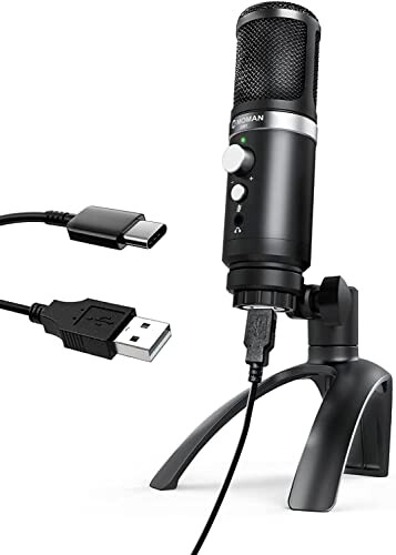 USB マイク,MOMAN EM1 MAC/Windows/PS4/PS5対応/録音/YouTube/ゲーム実況/Web会議用/ライブ配信/オンライン授業 コンデンサーマイク 音声チップ USB輸出 角度調整 モニタリング機能 マイクスタンド付