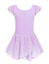 (Arshiner) バレエ レオタード 子供 肩フリル袖 バレエ 衣装 Uネックバック シフォンスカート付き 綿生地 無地 ダンススカート ジュニア キッズ 新体操 体操服 レッスン 教室 練習着 発表会