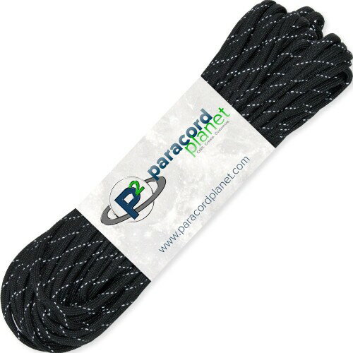 Paracord Planet 純正タイプ III 550lb パラコード ? ナイロンコード ソリッド、マルチ、反射カラー ? 反射ブラック (100 ft)
