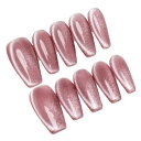 Sun&Beam Nails 手作り ネイルチップ ミディアム ロング バレリーナ つけ爪 コフィン 無地 撫子色 赤紫 キャットアイ マグネット 人気 おしゃれ 可愛い 付け爪 10枚入 (#89 M)