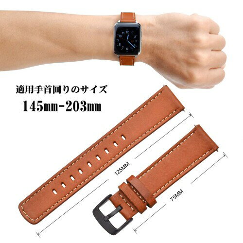 (ANNEFIT) 時計バンド 19mm カーフレザー Quick Release 滑らかなタイプ 本革替え時計ベルト ステッチ ゴールドブラウン