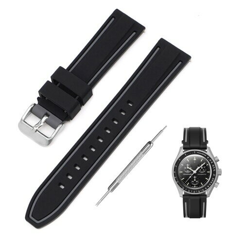 (Jumpsunfun) 20mm 時計バンド for Swatch×OMEGA Speedmaster MoonSwatch スウォッチとオメガ用シリコン時計ベルト Quick Release 交換工具付き ブラック・グレーライン (Jumpsunfun) 20mm 時計バンド for Swatch×OMEGA Speedmaster MoonSwatch スウォッチとオメガ用シリコン時計ベルト Quick Release 交換工具付き ブラック・グレーライン