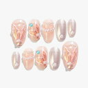 Sun&Beam Nails 手作り ネイルチップ ミディアム ロング オーバル つけ爪 ピンク 肌色 マーメイド デザイン 人気 おしゃれ 可愛い 付け爪 10枚入 (#104 XS)