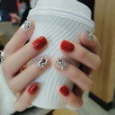 24pcs 赤 ピカピカ 3D 人工ダイヤモンドの装飾 短い 取り外し可能なネイルピース 披露宴 結婚式 写真をとる パーティー 二次会 入学式 卒業式 入園式 成人式 花火大会 お花見