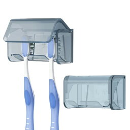 Linkidea 2パック壁掛け歯ブラシホルダー、カバー付き、シャワー用歯ブラシハンガーラック、粘着カバー付き2スロット歯ブラシ収納オーガナイザー(グレー)