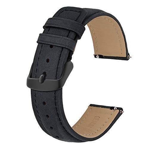 (BISONSTRAP) 革時計バンド 18mm ビンテージ腕時計ベルト Quick Release ブラック/ブラックバックル (BISONSTRAP) 革時計バンド 18mm ビンテージ腕時計ベルト Quick Release ブラック/ブラックバックル