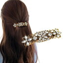 (Herbeluemily) バレッタ 髪留め ビジュー アンティーク調 フラワー ヘアアクセサリー メタル エレガント B ゴールド HM-0150-R05-B-GD