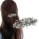 (Herbeluemily) バレッタ 髪留め ビジュー アンティーク調 フラワー ヘアアクセサリー メタル エレガント A シルバー HM-0150-R05-A-SV