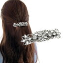 (Herbeluemily) バレッタ 髪留め ビジュー アンティーク調 フラワー ヘアアクセサリー メタル エレガント B シルバー HM-0150-R05-B-SV
