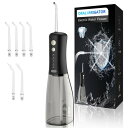 ジェットウォッシャー替えノズル6本 4種類の水流モード 350MLタンク 歯間ケア 口腔ケア IPX7防水 USB充電式 コードレス 初心者向け 繰り返し利用 旅行&家庭用 (ブラック)