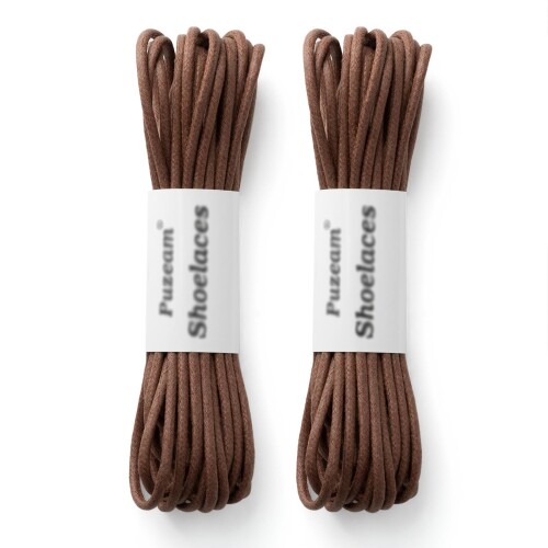 (Puzeam) 靴紐 革靴 細い 蝋引き 靴ひも 卓越した品質の編み上げワックスシューレース 3MM 丸紐 2足分(4本) ブラウン-80cm
