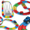 Bobblyfun 夜光のレール 車 おもちゃ 組み立て 知育玩具 レール ミニカー 電動 ビルディングブロック 立体パズル DIY 組立自由 USB充電 男の...