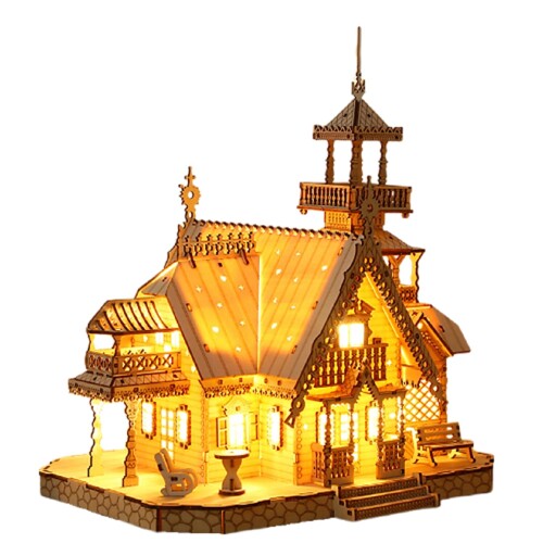 (med358) 3D立体パズル 木製パズル 工作キット 知育玩具 (VILLA)