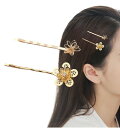 (Herbeluemily) ヘアピン 髪留め 前髪留め ヘアクリップ ビジュー 前髪ピン 髪飾り かわいい 2本セット フラワー HM-0145-R02-FL