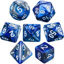 Yourandoll 7個 多面体のダイス サイコロ 2色 16mm D20 D12 D10 D8 D6 D4 Dungeons and Dragons 、DND、 TRPG、 MTGなどテーブルゲーム用 (ブルー シルバー)