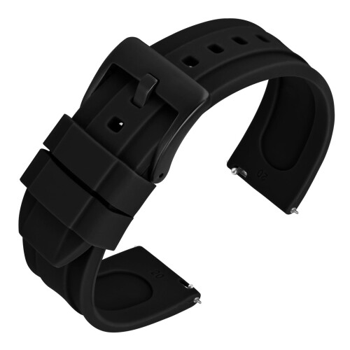 (ANNEFIT) 時計バンド 16mm シリコン ラバー腕時計ベルト Quick Release ブラック/ブラックバックル