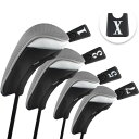 Andux ウッド ゴルフ ヘッドカバー ゴルフ ウッドドライバー ヘッドカバー 交換可能な番号タグ付き 4個セット MT/MG (グレー)