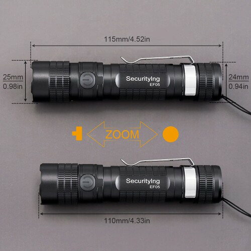 SecurityIng EF05 EDC 懐中電灯 887ルーメン LED懐中電灯 IPX6 ズーム機能付き 電源インジケーター アウトドア/キャンプ/ナイトウォーク/夜間修理に最適 (電池は別売り) colorsstore-10476305 カラーズストア サンプル画像2