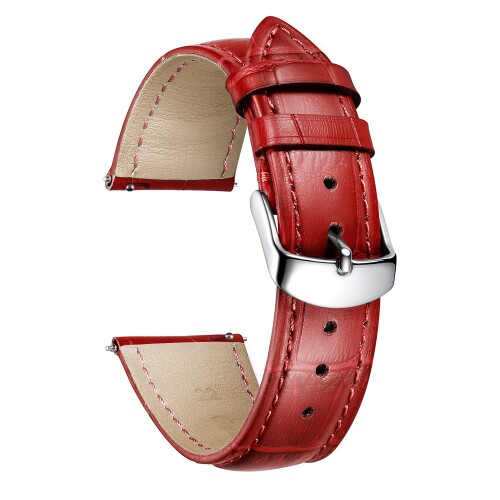 (BINLUN) レザー腕時計バンド本物のカーフスキン交換用ウォッチストラップ クイックリリース本革時計ベルトワニ革模様10色13サイズ男性用女性用 赤 レッド 19mm