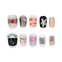 Kokowomite Nails 手作りネイルチップ ショート スクオーバル 黒 赤 花 蝶結び 手描き ABモデル おしゃれ 韓国 insスタイル 短め付け爪 人気3D デザイン 収納ボックス付き 10枚入