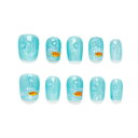 Kokowomite Nails 手作りネイルチップ ショート スクオーバル 水色 オレンジ 大海 小魚 泡 可愛い韓国 ins 涼しい感じの付け爪 人気3Dデザイン 収納ボックス付き 10枚入