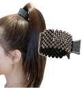 (Herbeluemily) ヘアクロー クリップ ラインストーン ビジュー ポニーホルダー 髪留め 髪飾り フォーマル ブラック A HM-0157-R03-BK-A