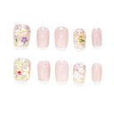 Kokowomite Nails 手作りネイルチップ ショート スクオーバル ピンク フラワー 可愛い韓国 ins 短め付け爪 人気3Dデザイン 収納ボックス付き 10枚入
