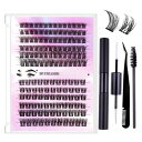 Eyelash Extension Kit, 150 PCS 30D+40D Mix Lash Clusters False Eyelashes with Lash Bond and Seal Glue for DIY Lash Extension Kit (Black)