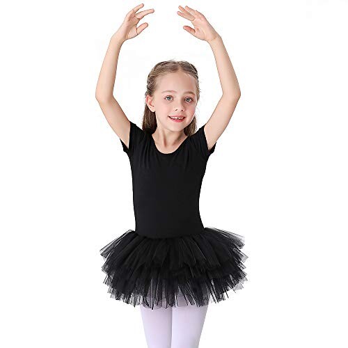 子供用バレエレオタード チュチュスカート付きレオタードキッズ綿ダンススカート短い袖バレエ練習服 無地ダンス服 ジュニア バレエ用品 体操服 発表着 試合着（サイズ100-150）