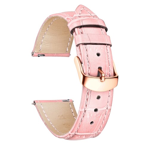 (BINLUN) レザー腕時計バンド本物のカーフスキン交換用ウォッチストラップ クイックリリース本革時計ベルトワニ革模様10色13サイズ男性用女性用 桜色 GR-ピンク 22mm