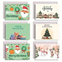 Yioufan クリスマスカードセット、6枚入り、サンタクロースやクリスマスツリーのイラスト、封筒付き Merry Christmas Xmas & 新年