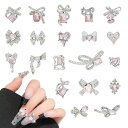 Chisafly ネイルパーツ リボン ストーン 蝶結び ラインストーン 大きめ 小さめ キラキラ パーツ 立体 シルバー ネイルアート ミックス 3D 20個セット(ピンク)