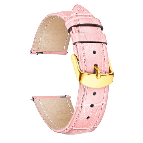 (BINLUN) レザー腕時計バンド本物のカーフスキン交換用ウォッチストラップ クイックリリース本革時計ベルトワニ革模様10色13サイズ男性用女性用 桜色 G-ピンク 13mm