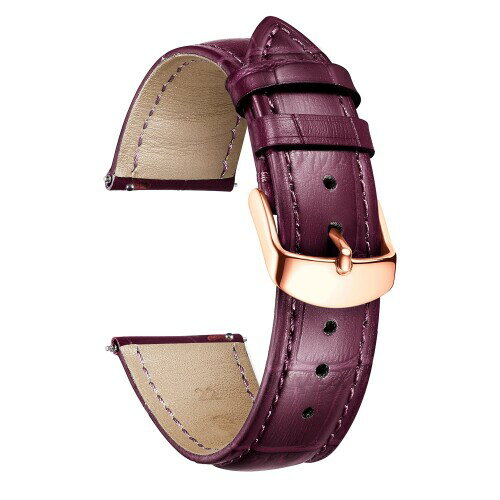 楽天カラーズストア（BINLUN） レザー腕時計バンド本物のカーフスキン交換用ウォッチストラップ クイックリリース本革時計ベルトワニ革模様10色13サイズ男性用女性用 紫 GR-アマランス 14mm