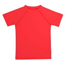 (ESTAMICO) キッズ 半袖 Tシャツ ラッシュガード UVカットUPF+50 男の子 水着(レッド・110cm/4T)