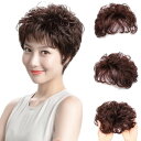 トップ ボリュームアップ カーリー 部分 ウィッグ ヘア トップ ピース ショート パーマ 巻き髪 頭頂部 女性 男性 エクステ かつら 人毛 つむじ 白髪 (人工毛ブラック)