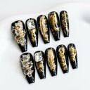 Sun&Beam Nails 手作り ネイルチップ ミディアム ロング バレリーナ ブラック ゴールド 人気 3D 竜 おしゃれ 可愛い デザイン つけ爪 付け...