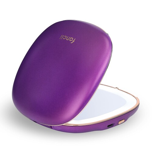 Fanciiコンパクトメイクアップミラー、ナチュラルLEDライト、1x / 10x倍率-充電式、ポータブル、ライト4 "旅行および財布用ハンドミラー、ミラパープル Fanciiコンパクトメイクアップミラー、ナチュラルLEDライト、1x / 10x倍率-充電式、ポータブル、ライト4 "旅行および財布用ハンドミラー、ミラパープル