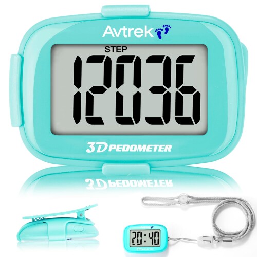 AVTREK 時間表示付きクリップ式歩数計、LEDバックライト、ウォーキングやランニングに最適、大画面、大型デジタルディスプレイ き