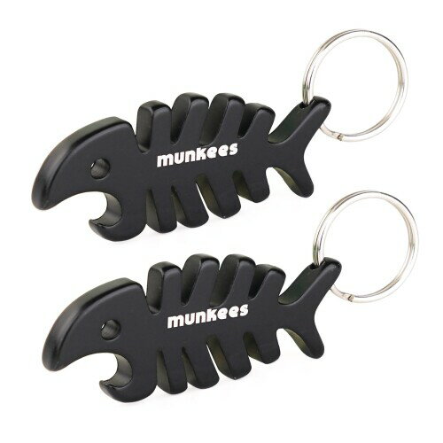 munkees 魚形の栓抜き、アルミ合金ビールオープナー、キーチェーン 2本 ブラック