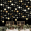 3本4m長 金ガーランド ペーパーガーランド 星形 丸形飾り パーティー インテリア 部屋の装飾 結婚式の飾り付け 誕生日の飾り付け 壁装飾 キラキラ ピカピカ...
