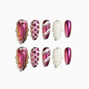 Sun&Beam Nails 手作り ネイルチップ ミディアム ロング アーモンド ホワイト パープル レッド つけ爪 オーロラ マーメイド デザイン おしゃれ 付け爪 10枚入 (#019 L)