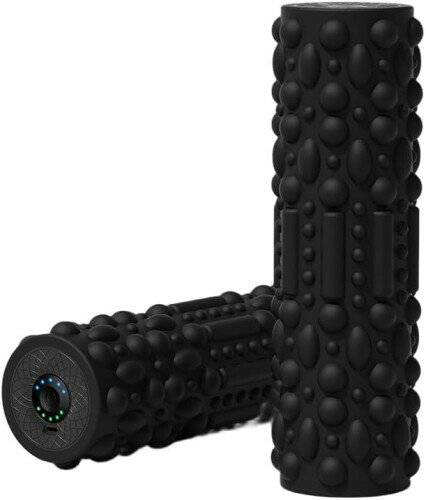TIZYFF 電動フォームローラー 振動 ストレッチローラー 3Dマッサージ粒筋膜リリース ローラー USB充電式 5段階調節 高耐久 ABSフォーム ジム/ホーム/オフィス/旅行などに適用 (黒)。