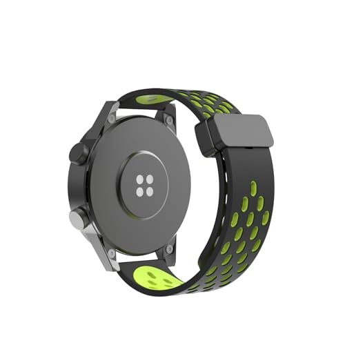 (YSuqiBB) 時計バンド20mm 22mm 多孔質通気マグネットシリコンバンド防水柔軟快適工具不要簡単交換ほとんどのスマートウォッチに適用腕時計ベルト (22mm, (2)ブラック+イエロー)