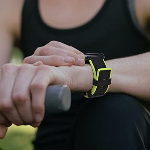 (ANNEFIT) 時計シリコンバンド 18mm ラバー腕時計ベルト Quick Release スポーツ風替えバンド ブラック/ライトグリーン