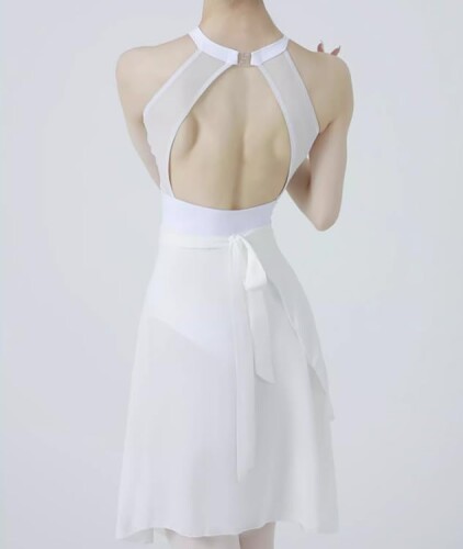 ProDance(プロダンス) 3色 ネイビー ロングスカート リボン バレエ レディース レオタード PSL011N (ホワイト)