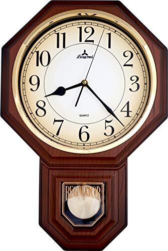 JUSTIME 伝統 スクールハウス アラビア 振り子 掛け時計 チャイム 毎時 ウェストミンスター メロディー付き 4AA バッテリー 付属 17.5