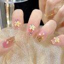手作り チューリップの花 ネイルチップ オーバル ラインストーン ミディアム ロング つけ爪 ラインストーン 付け爪 人気 かわいい シンプル おしゃれ ファッション 24枚入 全サイズ 和風