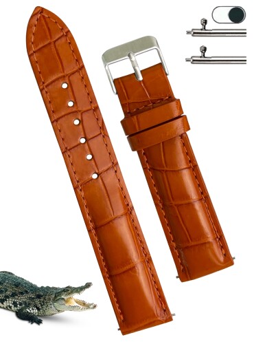 楽天カラーズストア（vietnamcreations） 18mm オレンジ クロコダイル腕時計ベルト クイックリリース ワニ革交換用時計バンド 腕首バックル付き手作りメンズ 炎色 DH-153-18MM