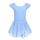 (Arshiner) バレエ レオタード 子供 肩フリル袖 バレエ 衣装 Uネックバック シフォンスカート付き 綿生地 無地 ダンススカート ジュニア キッズ 新体操 体操服 レッスン 教室 練習着 発表会